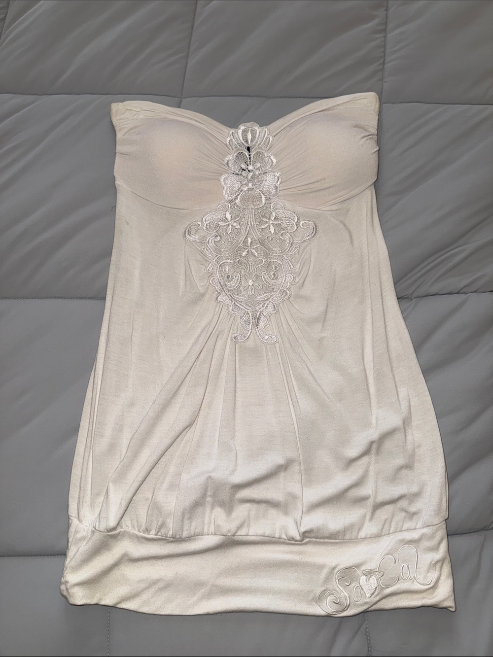 Strapless Cream Embroidered Tube Dress